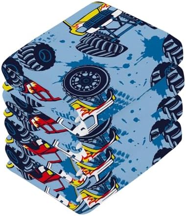 SUABO Soft Cotton Bath Washcloth Monster Truck Cars Design for Kids
