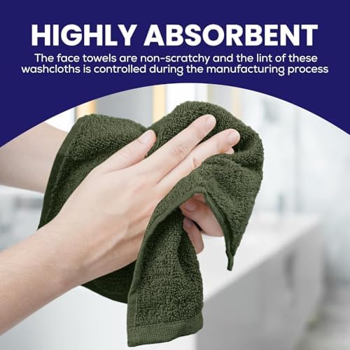 12x12 Premium Washcloth Set Zero Twist 100 Ring Spun Cotton Army Green