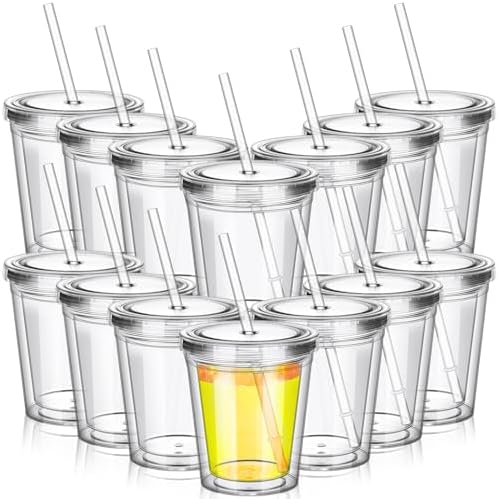 FoldTier 15 Pcs Clear Tumblers with Lid and Straw for Kids
