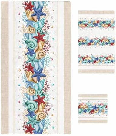 3-Piece Bath Towels Set with Ocean Shell Design