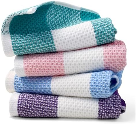 Cleanbear 4-Piece BUFFALO CHECK Face Towels for Showering
