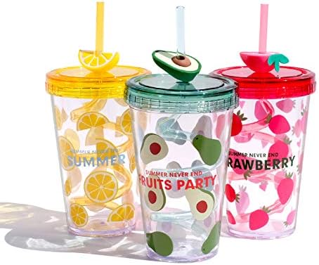 Stylish Fruit Kid Travel Tumbler with Straw Keychain Gift
