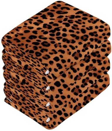 Kigai Leopard Print Washcloths Soft Absorbent Face Towels 2-Piece Set