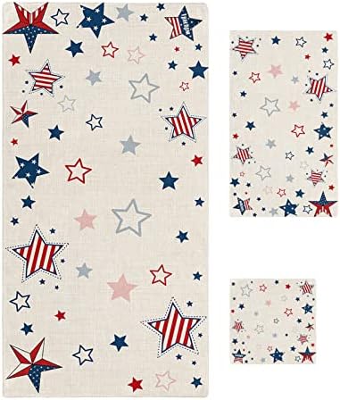 Anzona 4th of July Blue Red Star 3-Piece Bath Towels Set