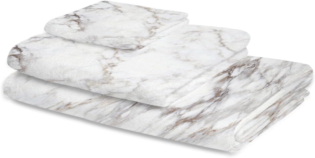 ZOE GARDEN White Cracked Marble Bathroom Towel Set
