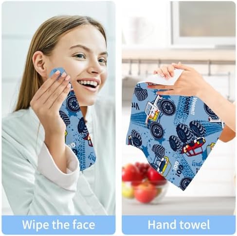 SUABO Soft Cotton Bath Washcloth Monster Truck Cars Design for Kids