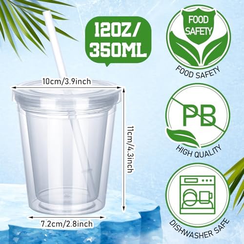 FoldTier 15 Pcs Clear Tumblers with Lid and Straw for Kids