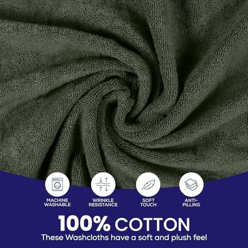 12x12 Premium Washcloth Set Zero Twist 100 Ring Spun Cotton Army Green