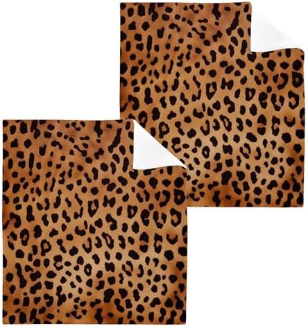 Leopard Print Washcloth 2-Pack Soft Cotton for Bathroom Gym Spa Hotel