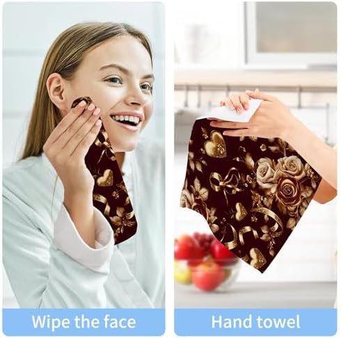 Xigua Gold Hearts Washcloths Set of 2 12x12 Inch
