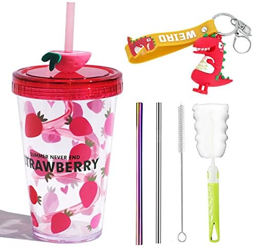 Stylish Fruit Kid Travel Tumbler with Straw Keychain Gift