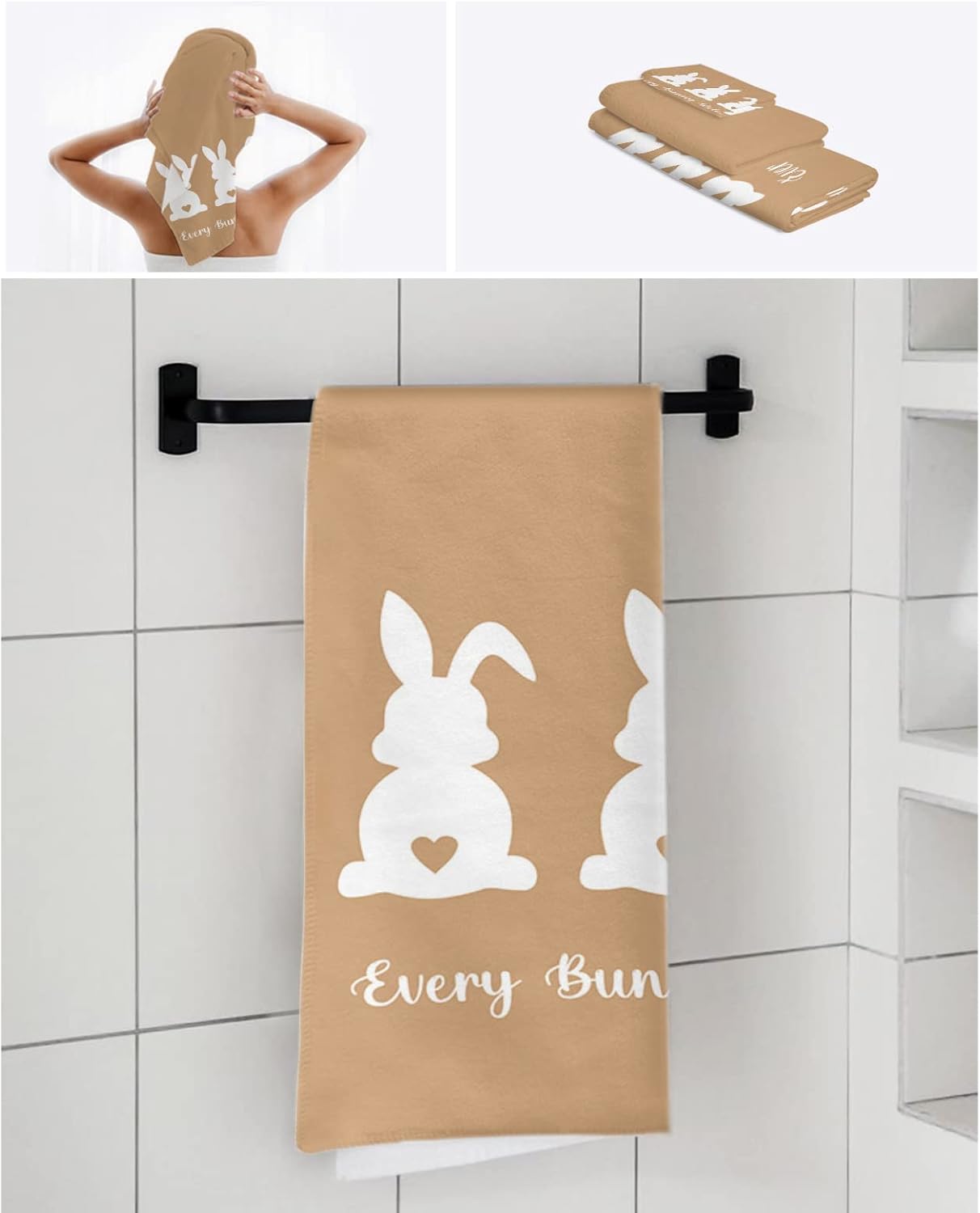 Anzona Easter White Bunny 3 Piece Bath Towel Set