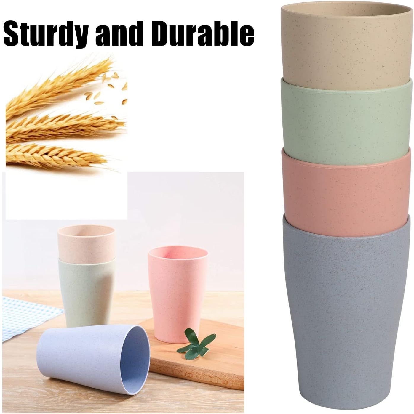 CAMBUY Wheat Straw Reusable Tumbler Set 4Pcs 15OZ