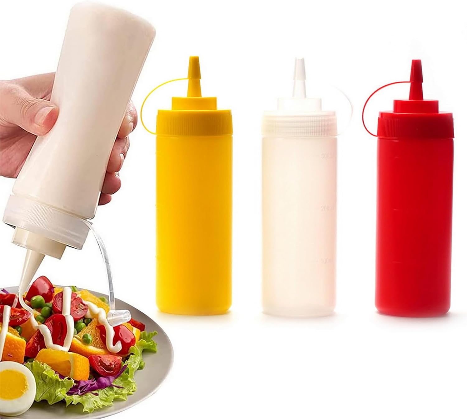 3-PIECE REusable SQUEEZE BOTTLES LEAK-PROOF MEASURING CAPS FOOD-GRADE KITCHEN ESSENTIALS