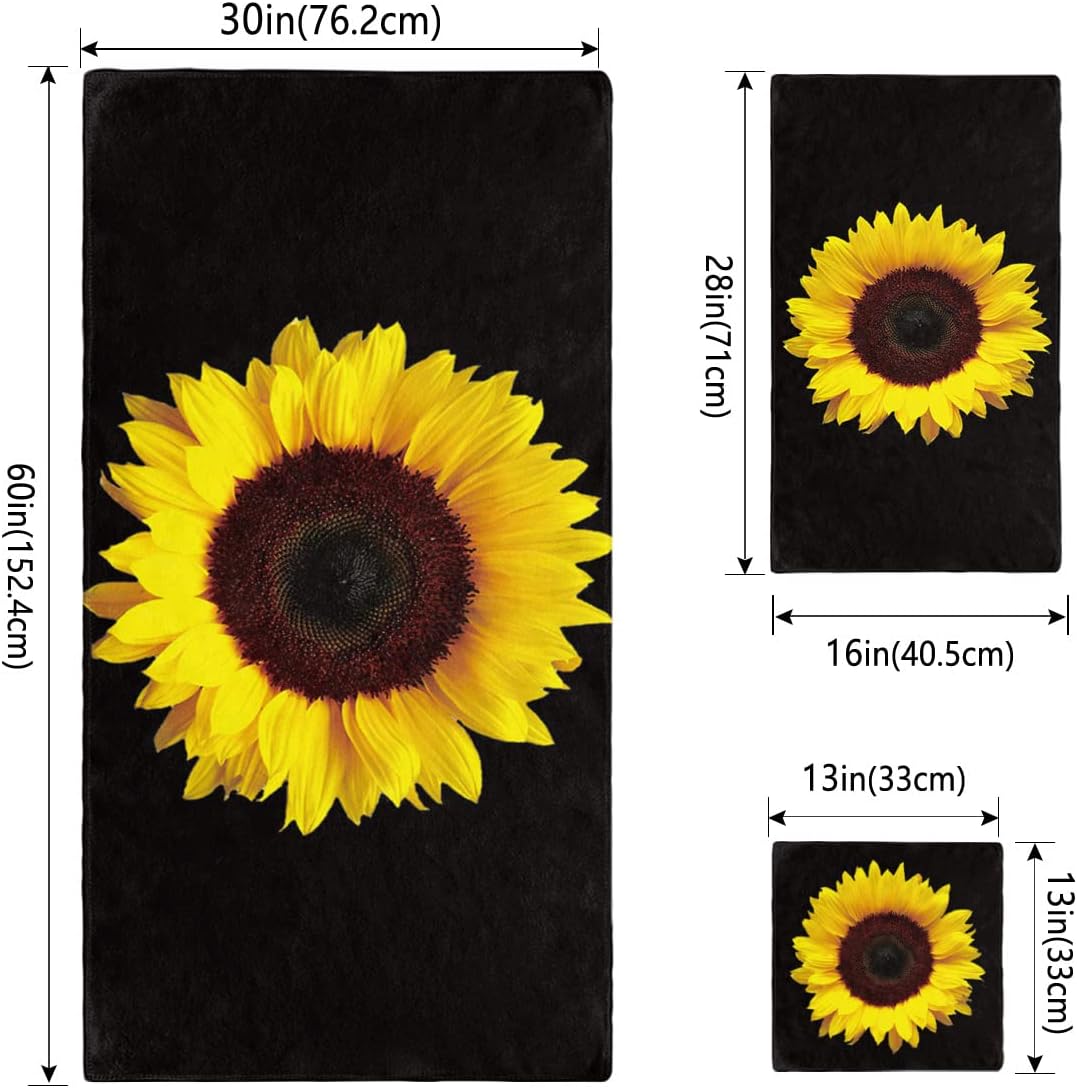 Luxury Black Sunflower Towel Set for Home Kitchen