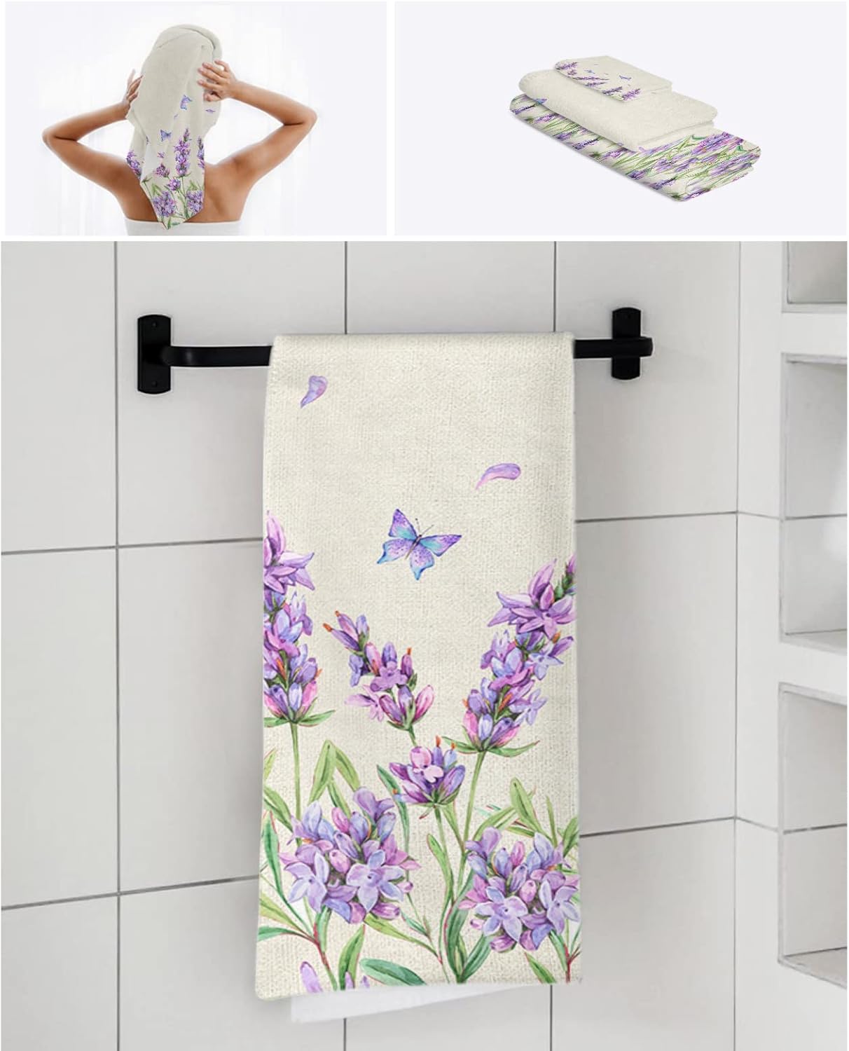 Chees D Zone Bath Towel SetPurple Floral Lavender Butterfly Soft Cotton Towels