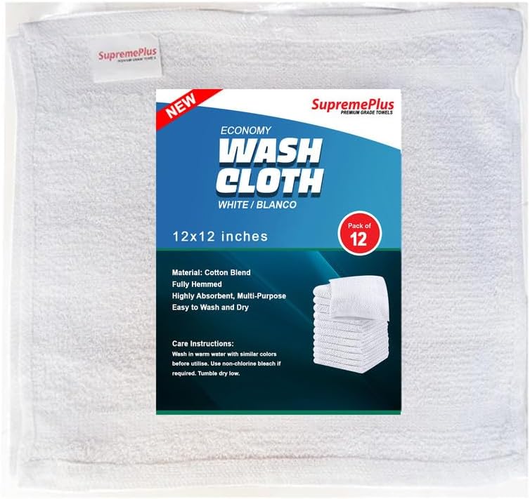 SupremePlus Wash Cloths 12 x 12 Inches Pack of 12