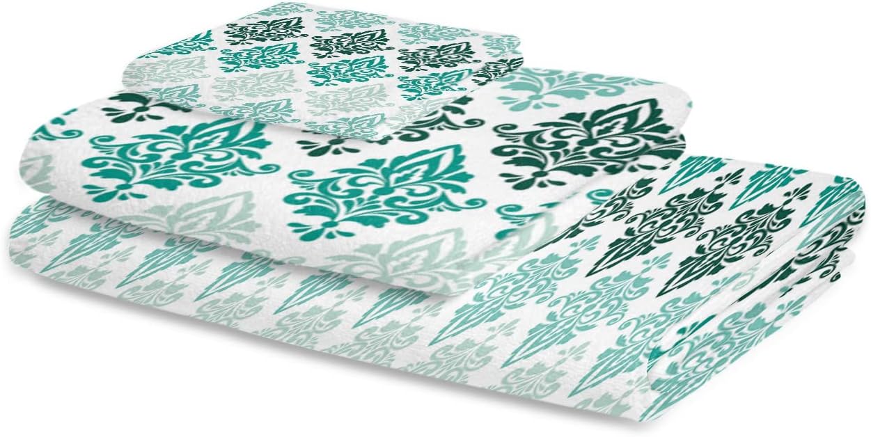 Luxurious Geometric Turquoise Bathroom Towels Set