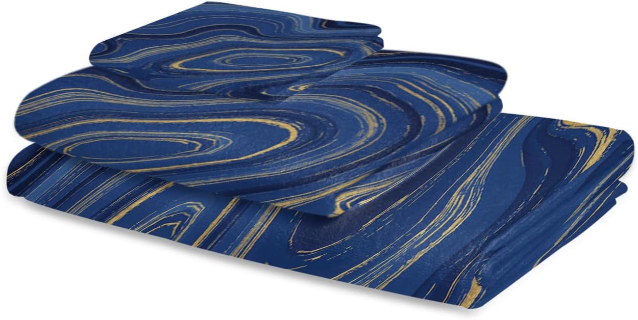 Marble Blue Bath Towels Set - Luxurious Soft Microfiber for Home Gym