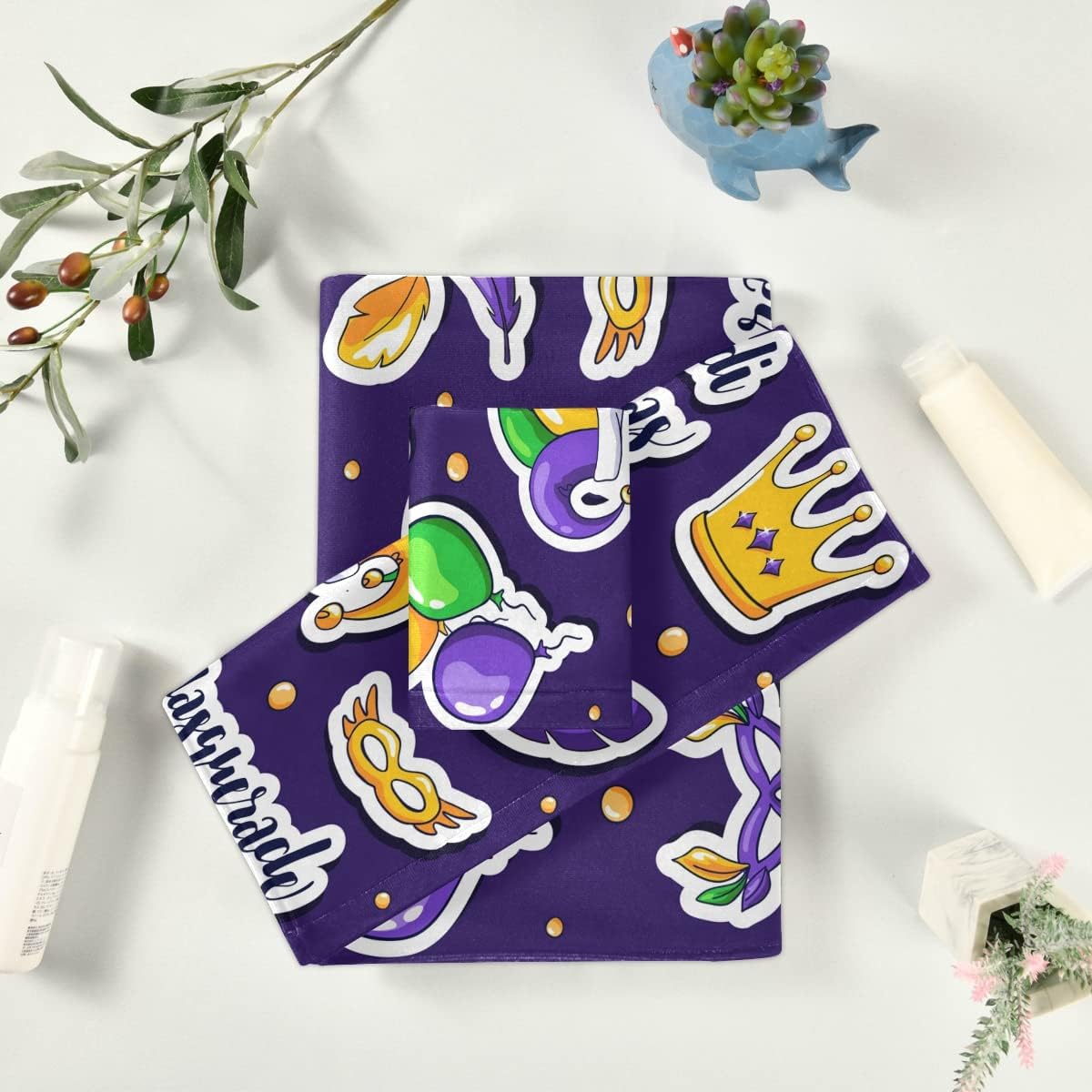 DOMIKINGMardi GrasStickers Bath Towels Set