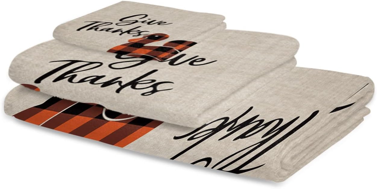 ZOE GARDEN Black Orange Check Turkey Towel Set 3-PC