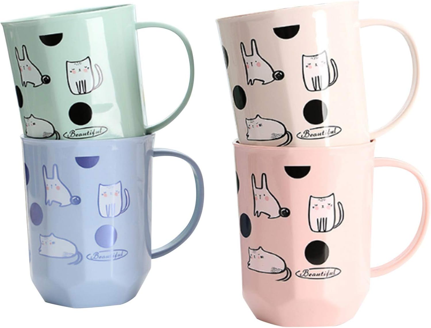 CheeseandU 4Pack Unbreakable Toothbrush Cups with Cute Cat Patterns