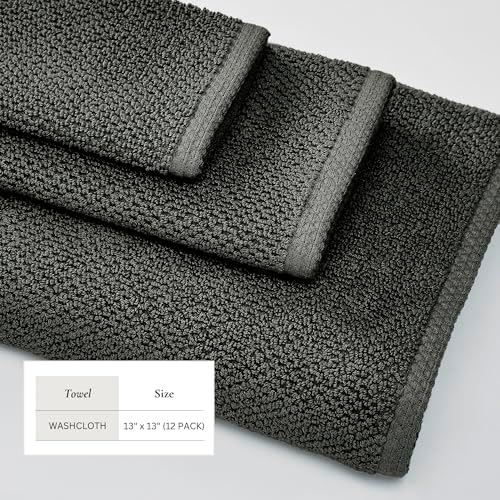 Dark Grey Washcloth - 100 Cotton 12-Pack 13x13 - Soft Absorbent Durable