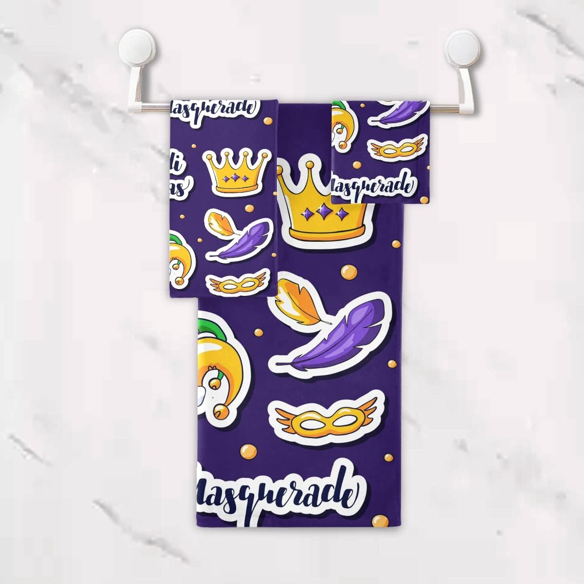 DOMIKINGMardi GrasStickers Bath Towels Set