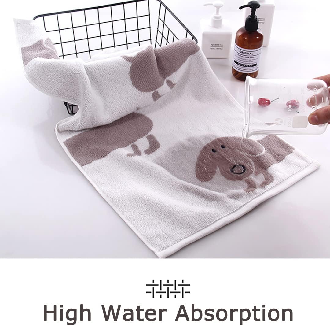 Kissvian 2 Pack Pure Cotton Hand Bath Towel Set with Cartoon Dog Pattern