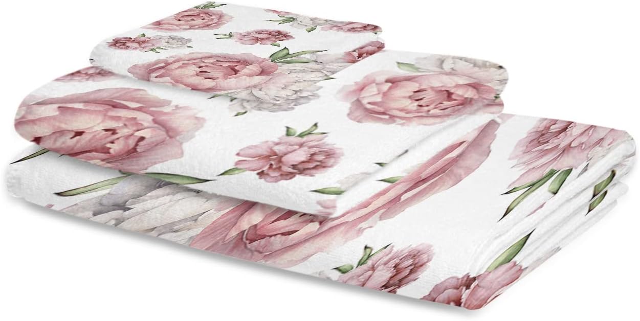 Shine-Home Red White Pink Floral Towel Set for Bathroom