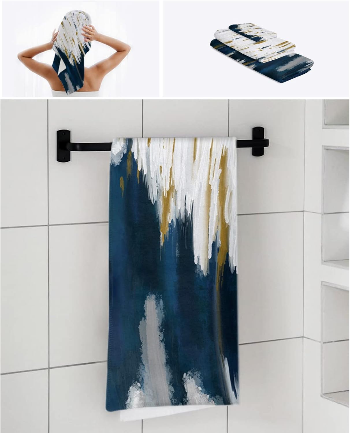 Navy Blue Abstract Towel Set