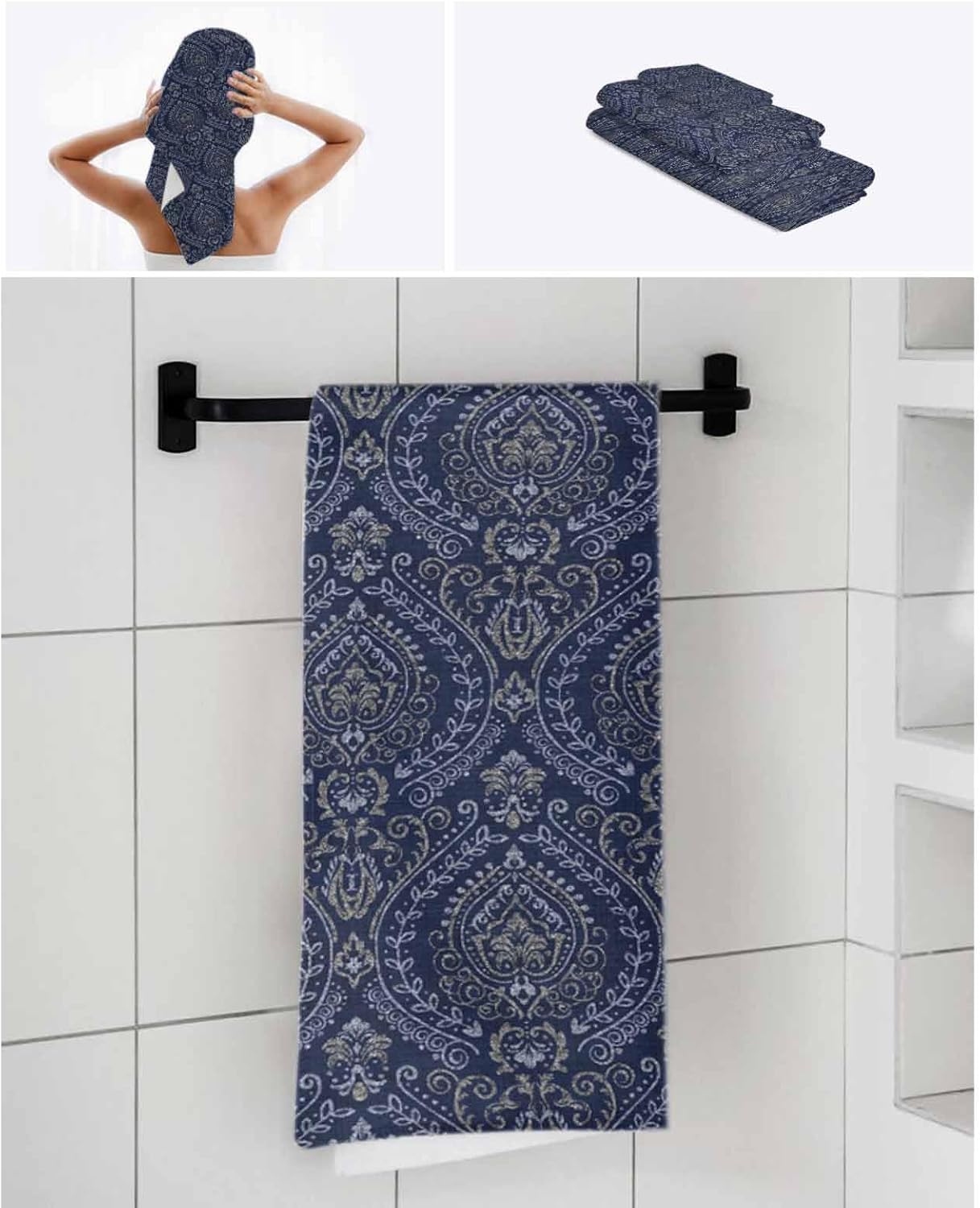 Navy Mandala Paisley Bathroom Towel Set