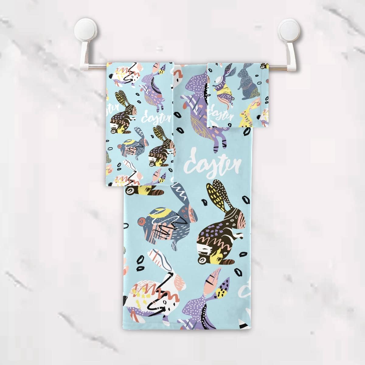 DOMIKING Easter Bunny Bath Towels Set for Hair Face Body