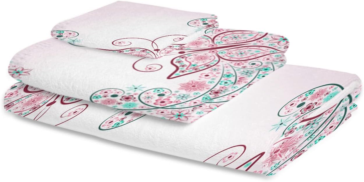 ZOE GARDEN Pink Green Spring Flower Line Bathroom Towel Set 3-PC