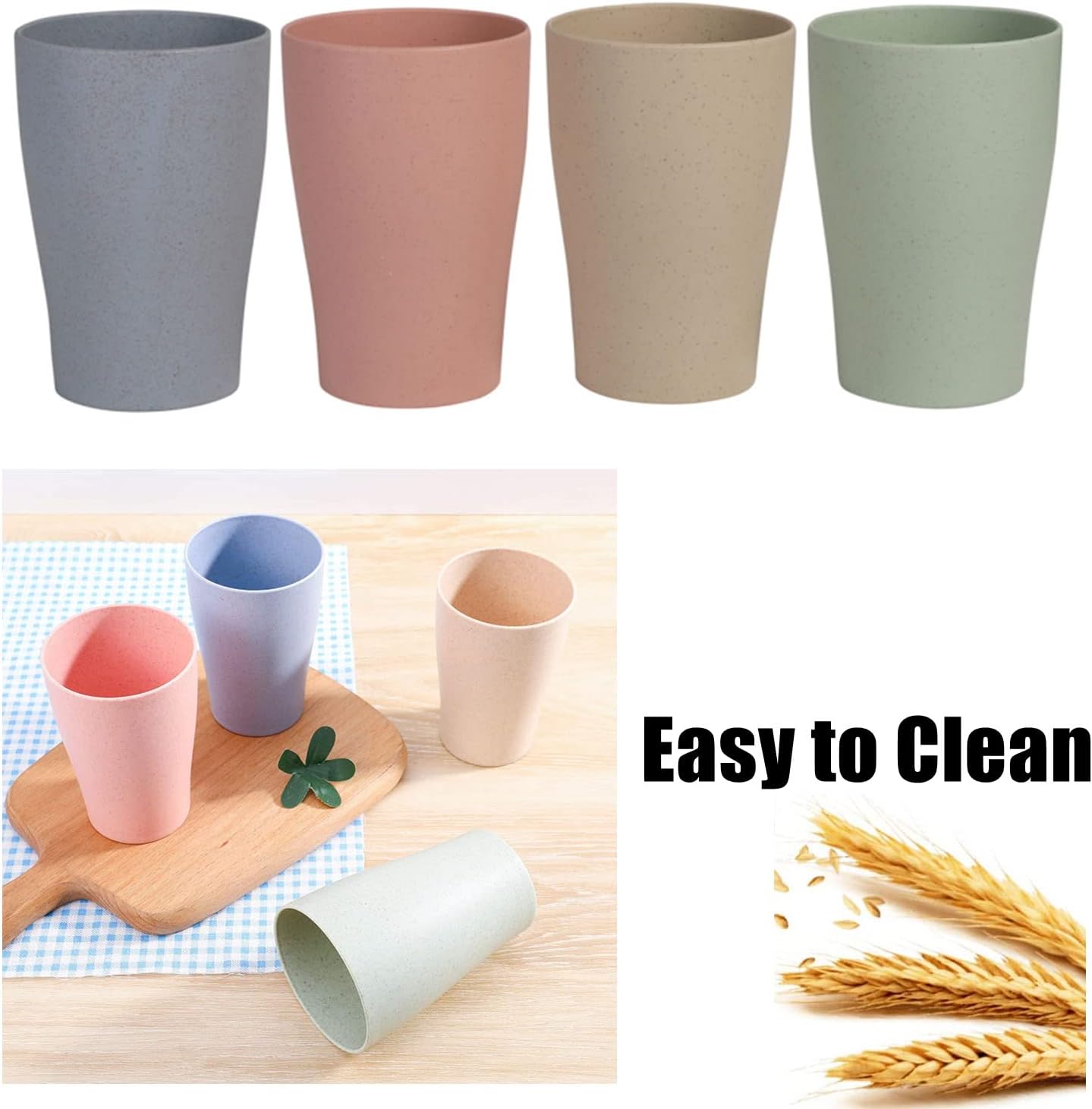 CAMBUY Wheat Straw Reusable Tumbler Set 4Pcs 15OZ