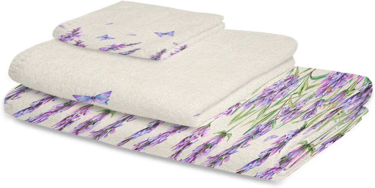 Chees D Zone Bath Towel SetPurple Floral Lavender Butterfly Soft Cotton Towels