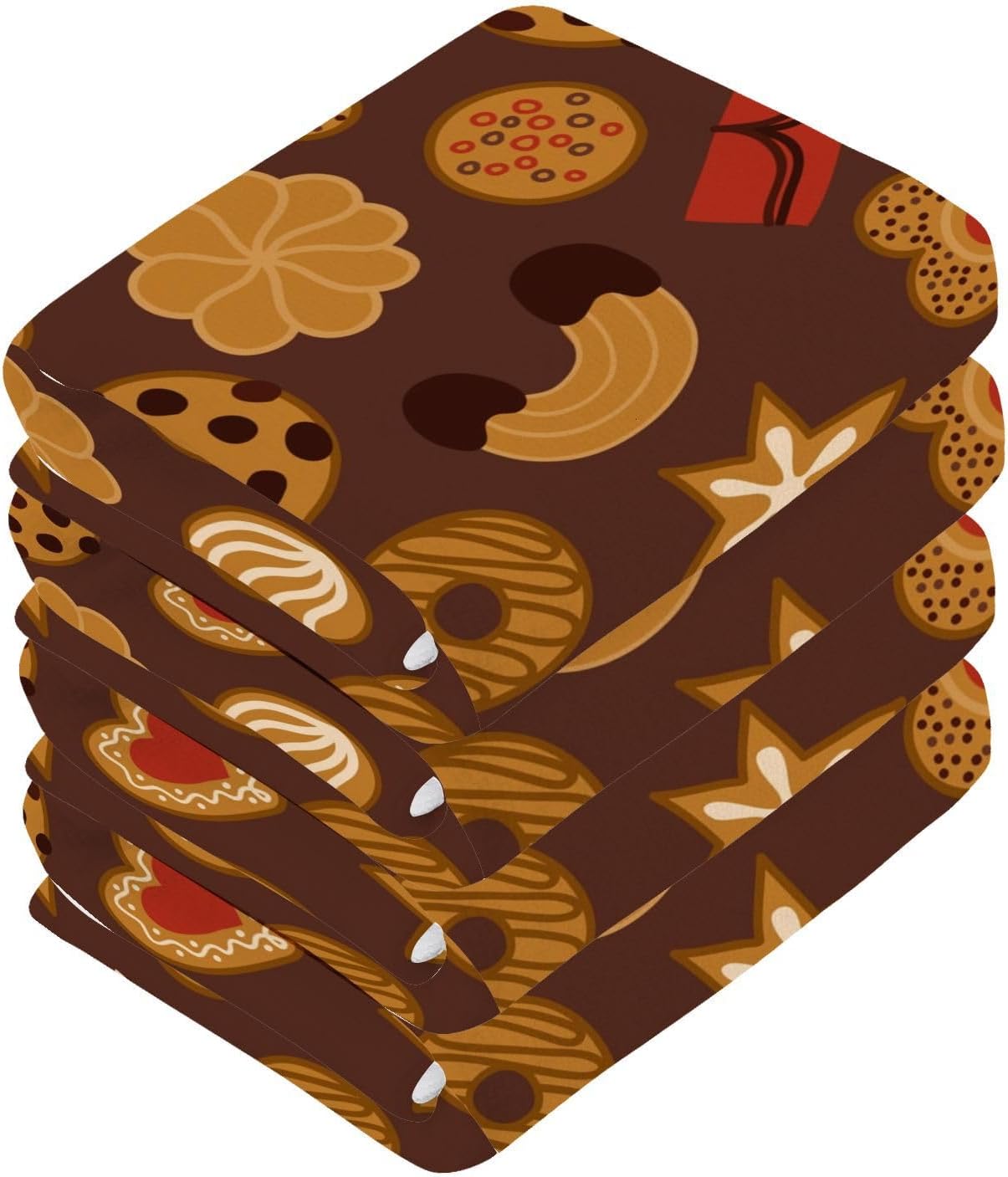 Kigai Christmas Cookie Washcloth Set - Pure Cotton Soft Absorbent for Bath