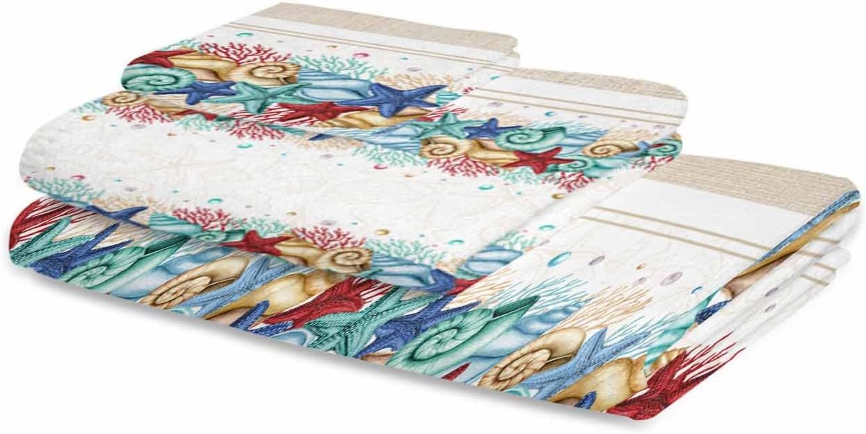 3-Piece Bath Towels Set with Ocean Shell Design