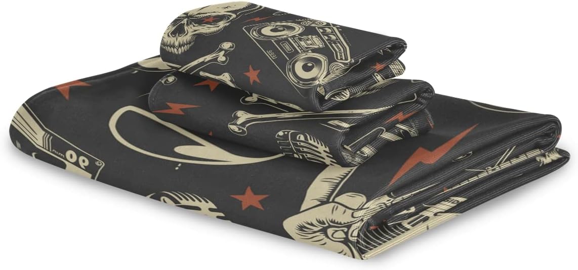 DOMIKING Skull Bath Towel Set of 3
