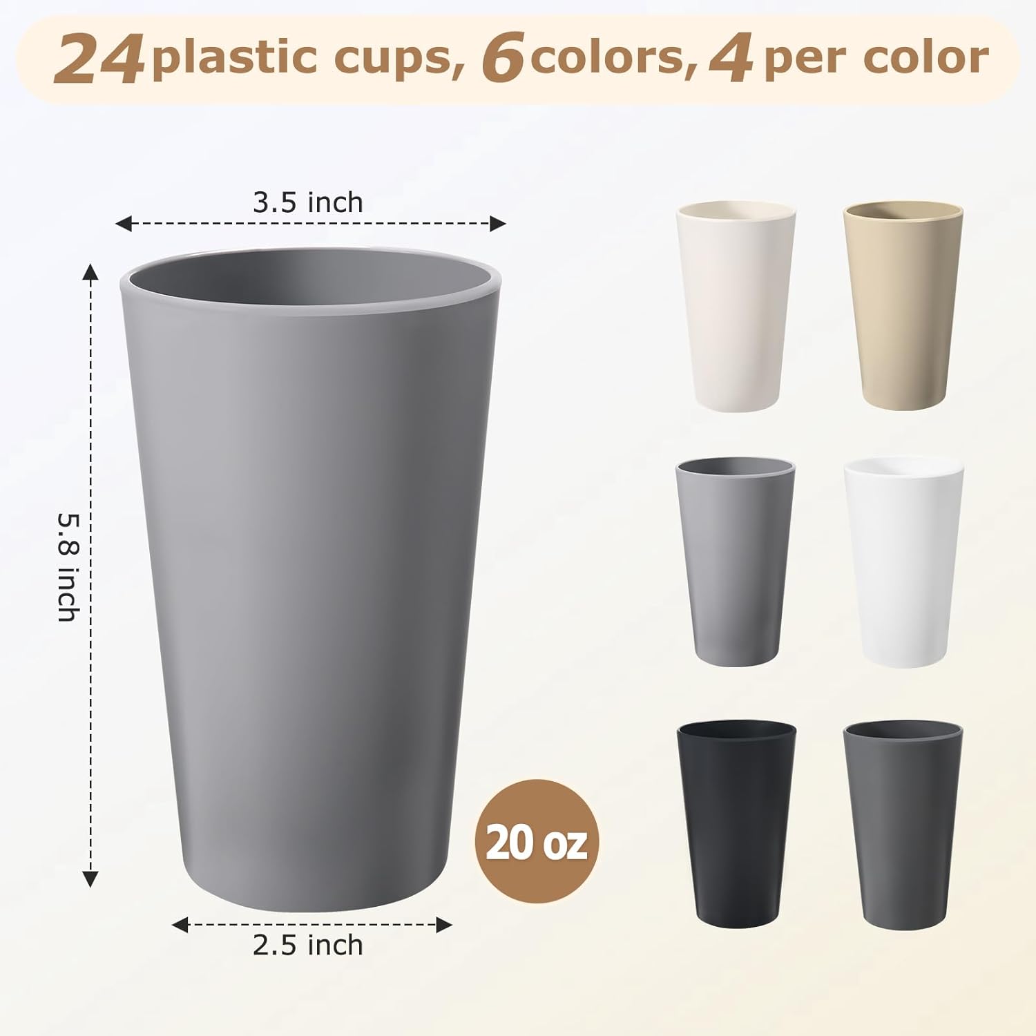 24 Pcs 20 Oz Reusable Plastic Cups Set