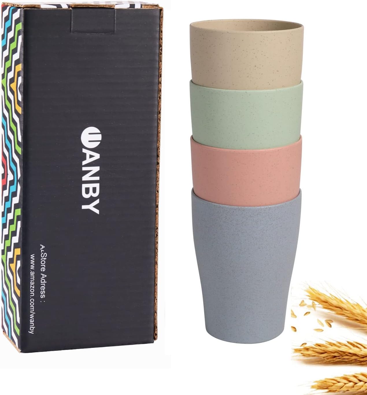 CAMBUY Wheat Straw Reusable Tumbler Set 4Pcs 15OZ
