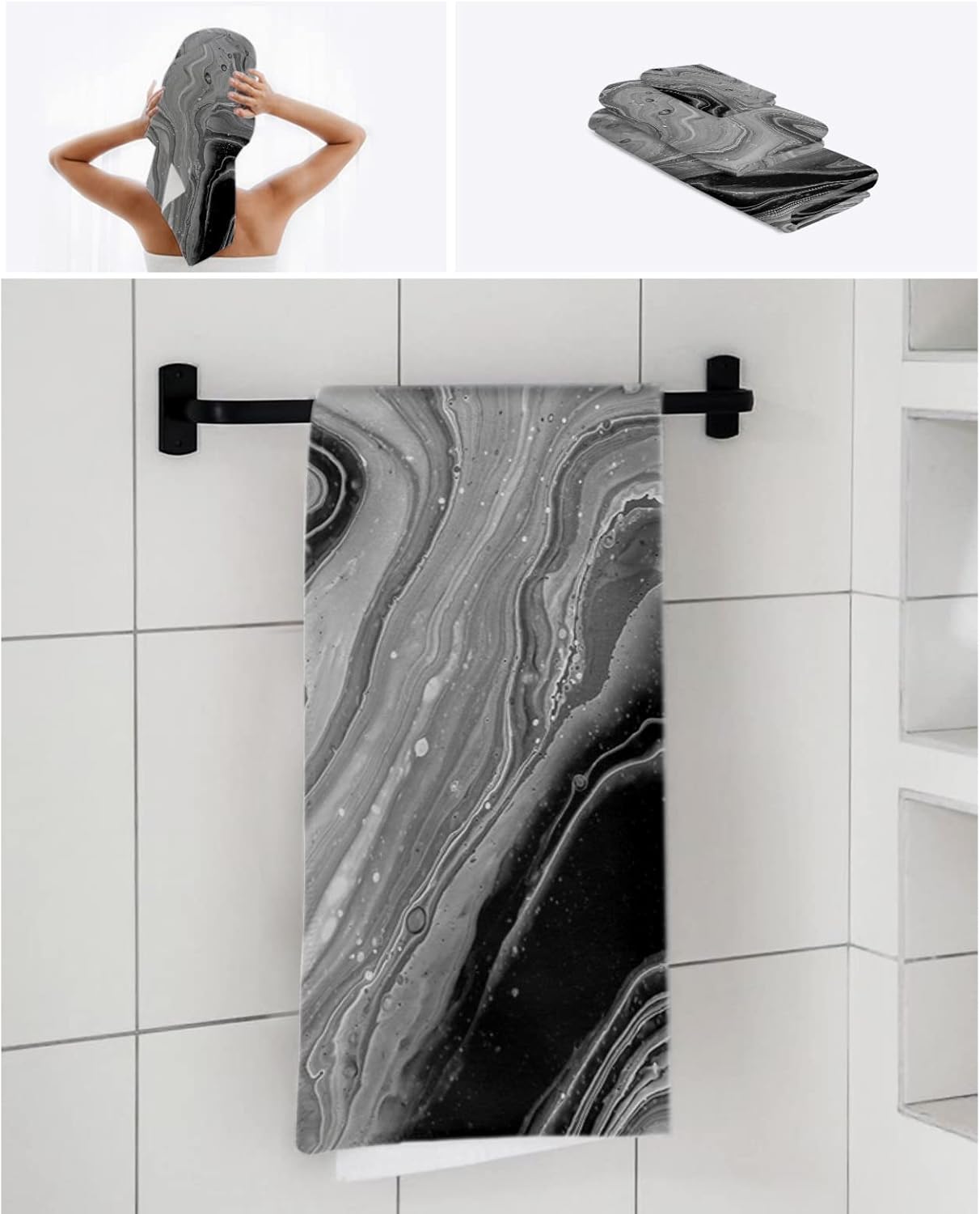 ZOE GARDEN Black Grey Bathroom Towel Set