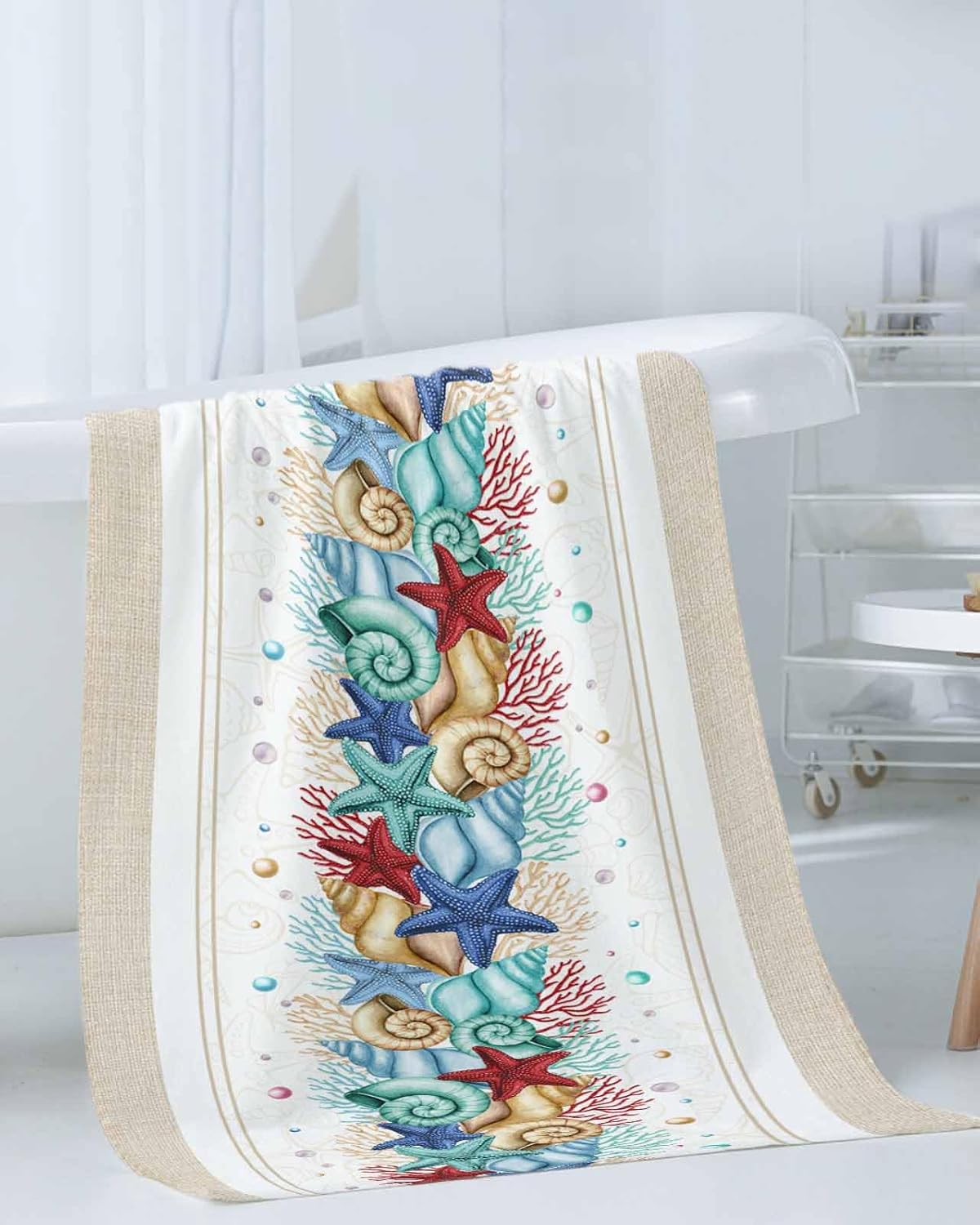 3-Piece Bath Towels Set with Ocean Shell Design