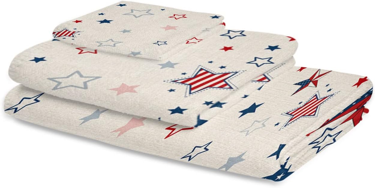 Anzona 4th of July Blue Red Star 3-Piece Bath Towels Set