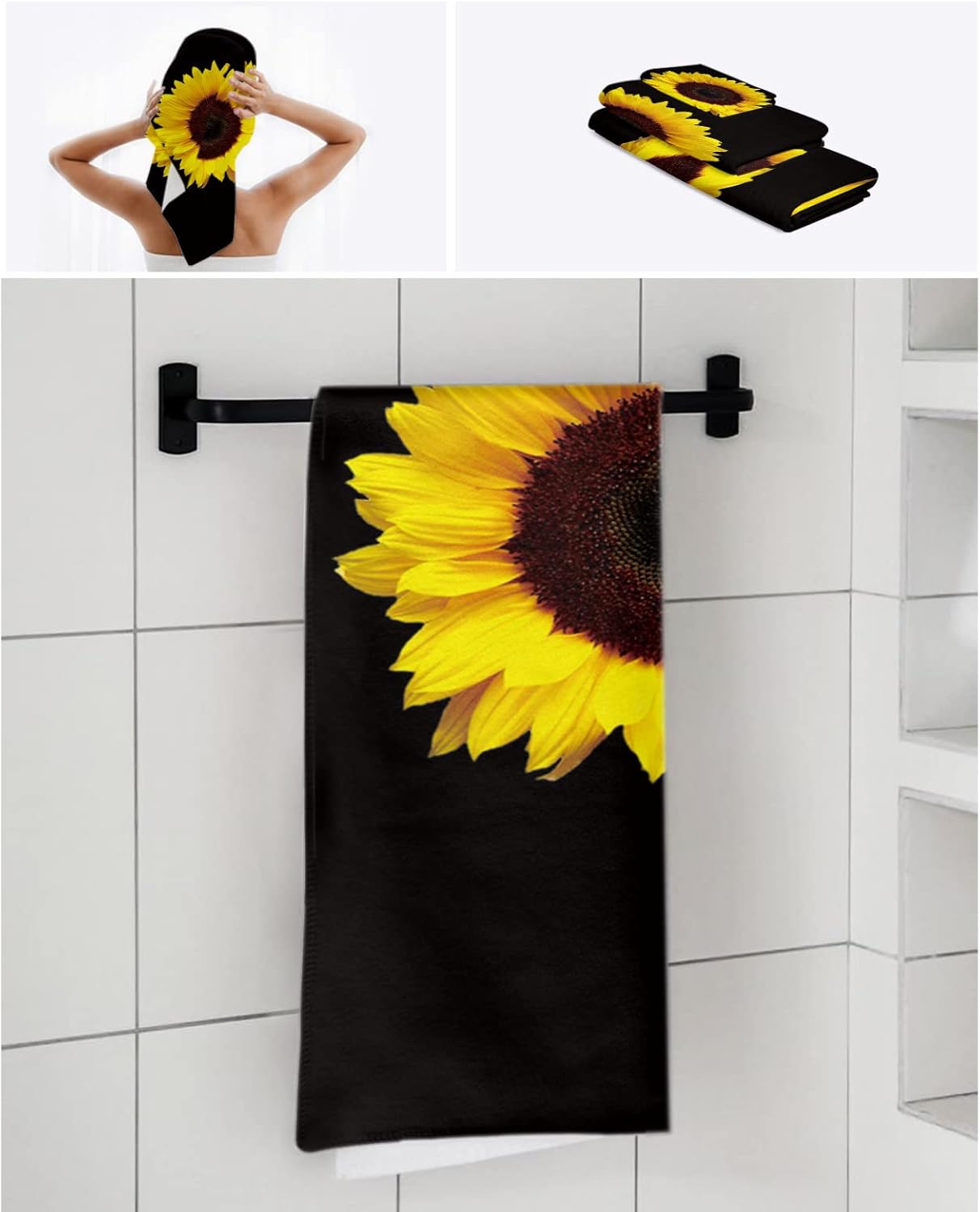 Luxury Black Sunflower Towel Set for Home Kitchen