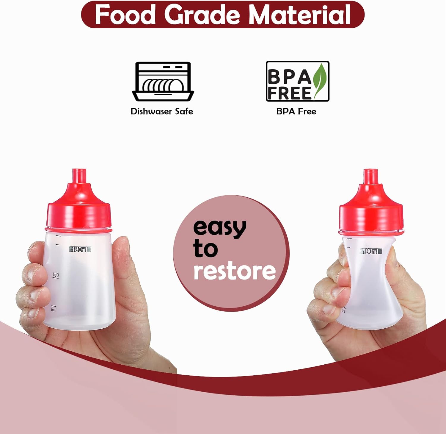 SUJUDE Condiment Squeeze Bottles 6oz Red - Easy Use