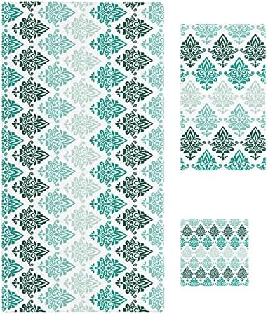 Luxurious Geometric Turquoise Bathroom Towels Set