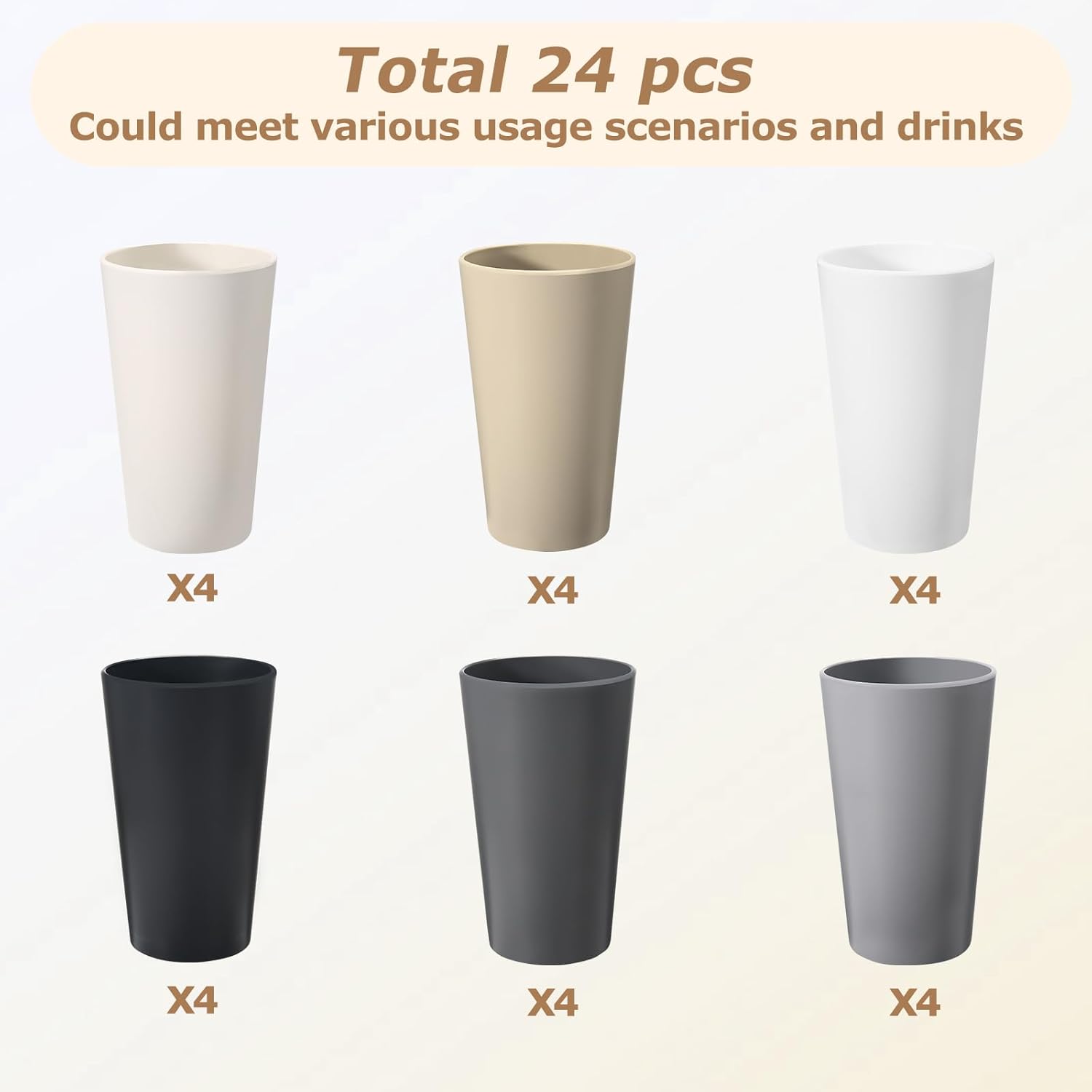 24 Pcs 20 Oz Reusable Plastic Cups Set