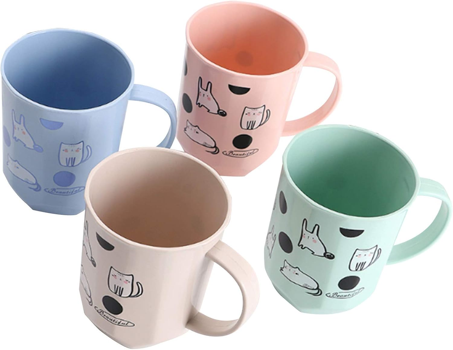 CheeseandU 4Pack Unbreakable Toothbrush Cups with Cute Cat Patterns