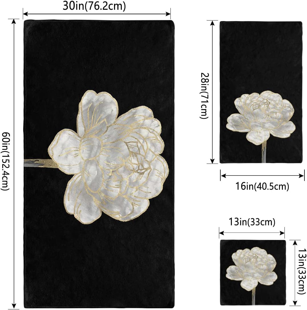 Abstract White Floral Towel Set for BathroomKitchen and More